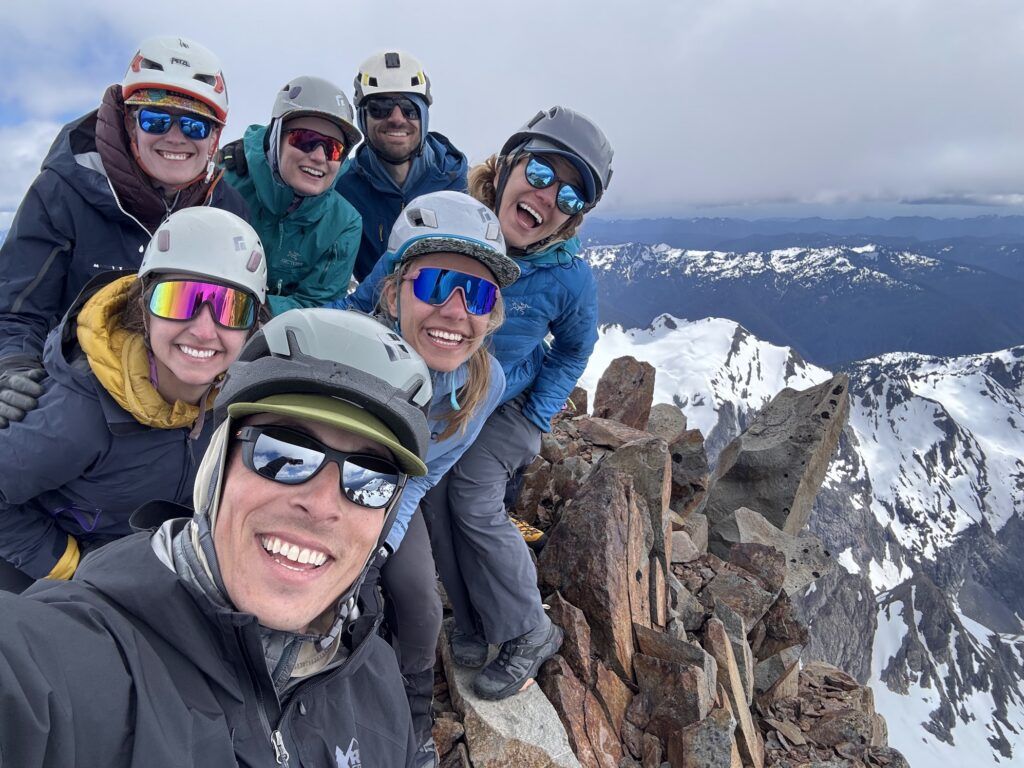 Selfie photo of seven climbers on Mount Olympus